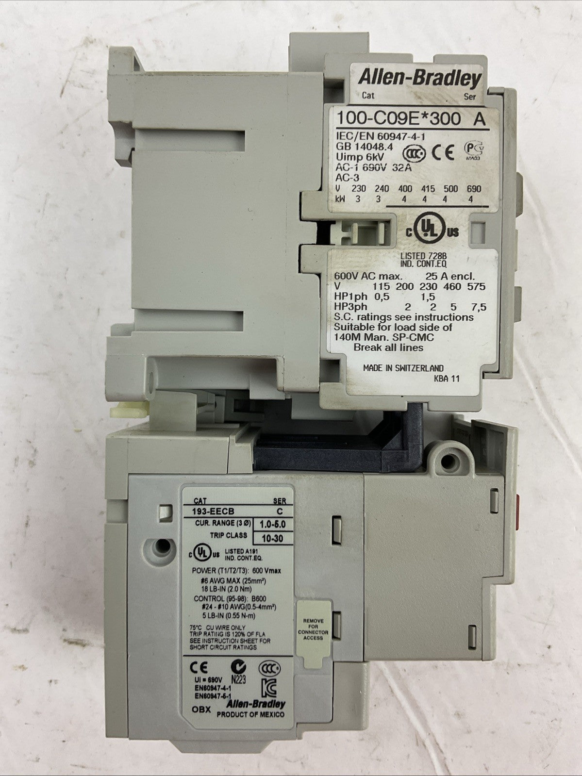 ALLEN BRADLEY STARTER (100-C09E*300 SER A COIL 24VDC + 193-EECB 1.0-5.0A SER C)