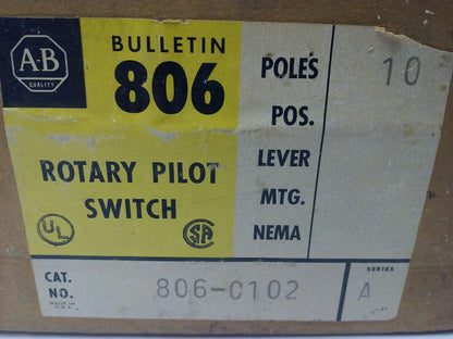 ALLEN BRADLEY 806-C102 SER. A, ROTARY PILOT SWITCH, 10A @ 600VAC,1A @ 115VDC,10P