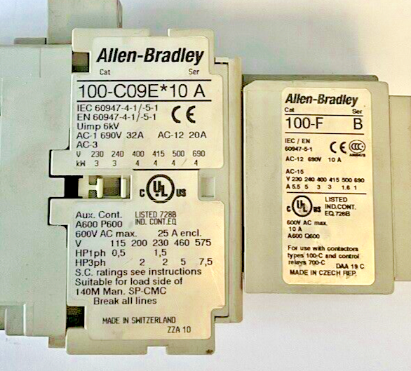 ALLEN BRADLEY 100-C09E*10 SER.A CONTACTOR W/ 100-F  AUX CONTACT