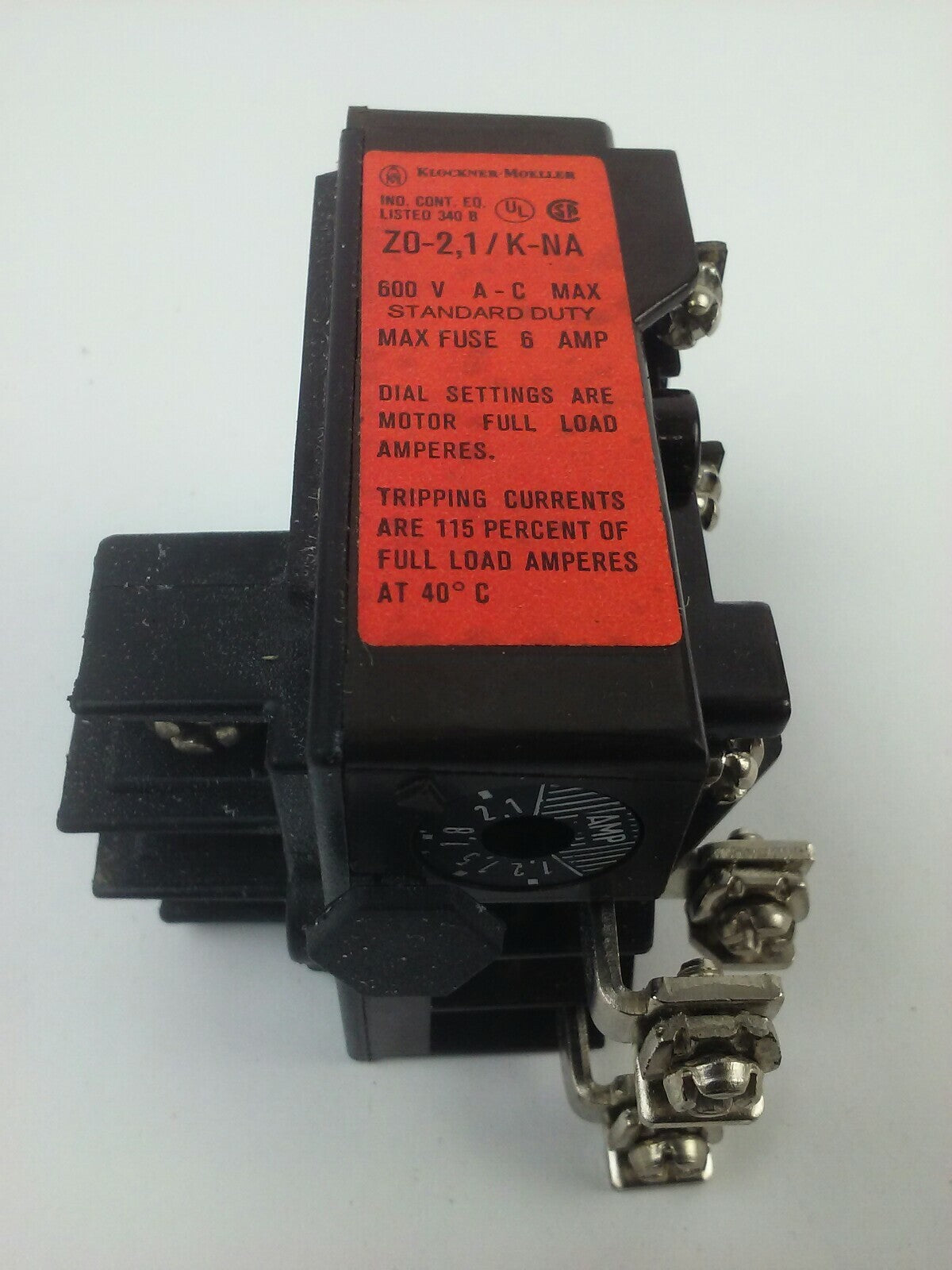KLOCKNER MOELLER Z0-2,1/K-NA OVERLOAD RELAY 600V 6A 3PH 2WIRE Z021KNA