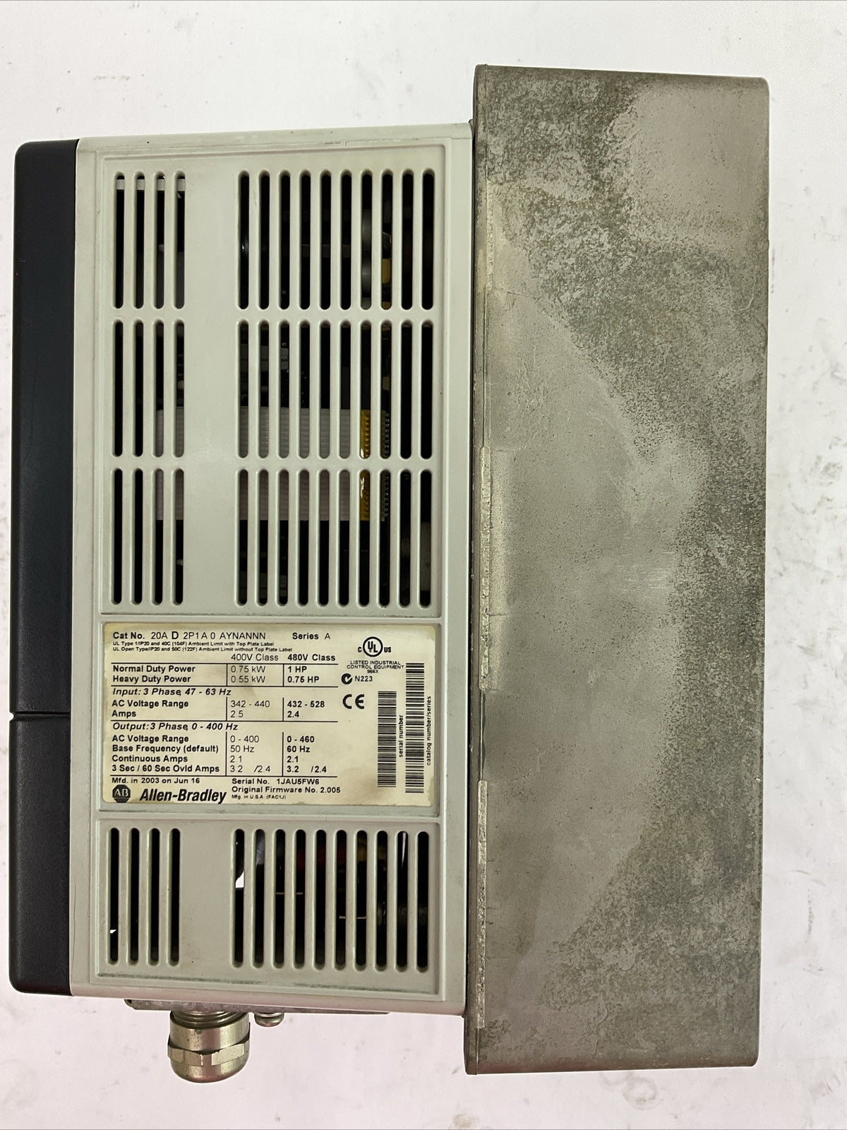 ALLEN BRADLEY 20AD2P1A0AYNANNN SER A FW 2.005 AC DRIVE