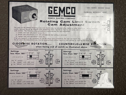 GEMCO 2000306RSPX ROTATING CAM LIMIT SWITCH 600V