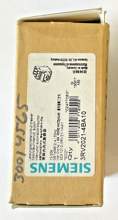 SIEMENS 3RV2021-4BA10 MOTOR CONTROL 13-20A 50HZ
