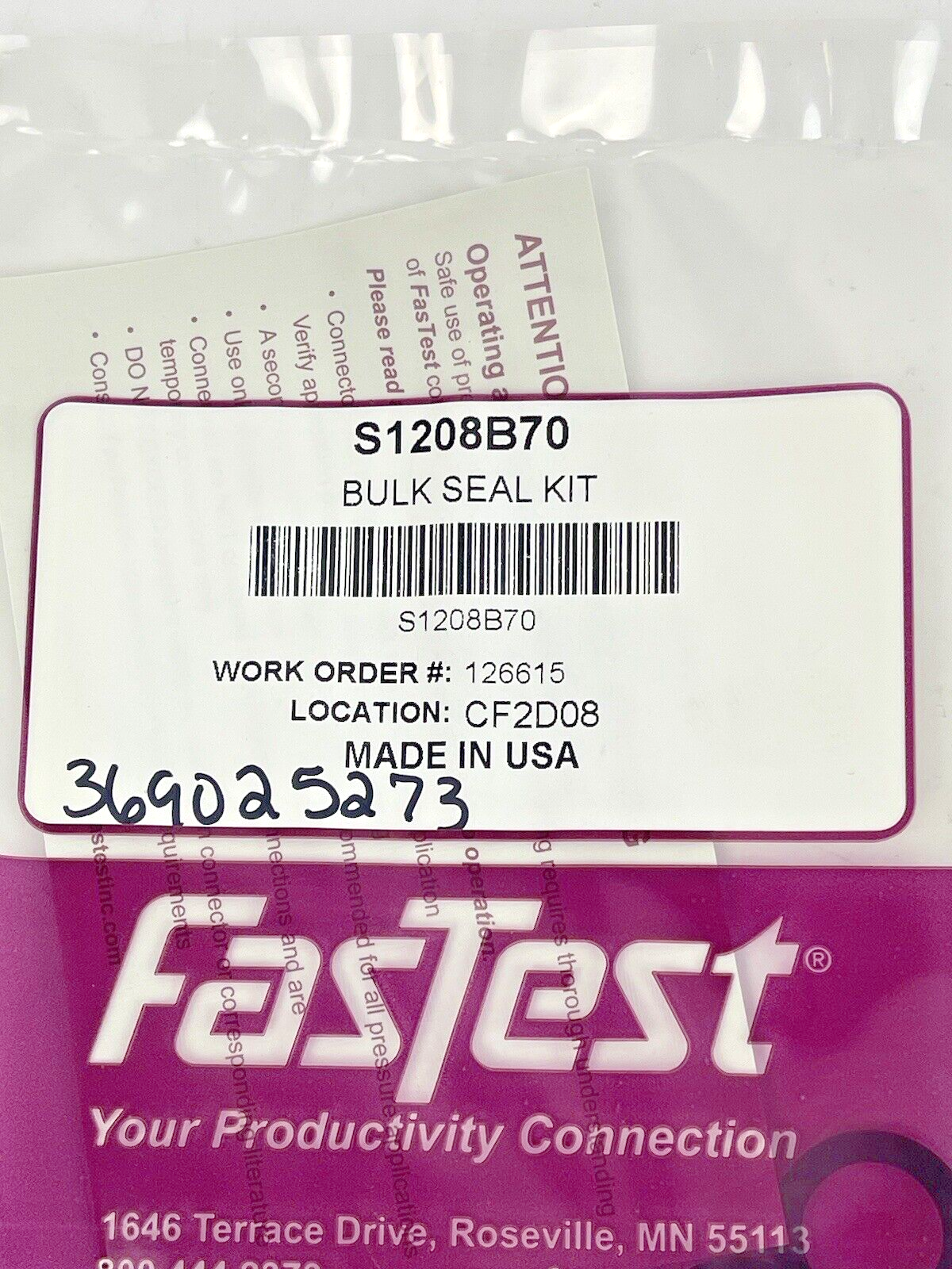 FasTest *LOT OF 7* BULK SEAL KIT- S1208B70 O-RING REPLACEMENT (5 INCL IN KIT +2)