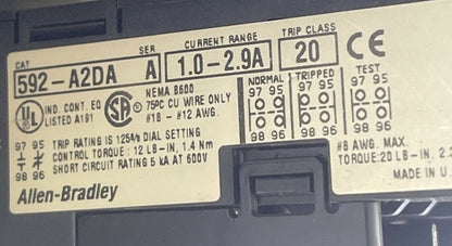 ALLEN BRADLEY 505-BOD-A2D REVERSING STARTER SIZE 1 SER C 600VAC 27A 10HP COIL