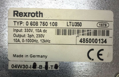 REXROTH TYP: 0 608 750 108 LTU350 INPUT 330VDC 10A OUTPUT 3PH 230V 10A