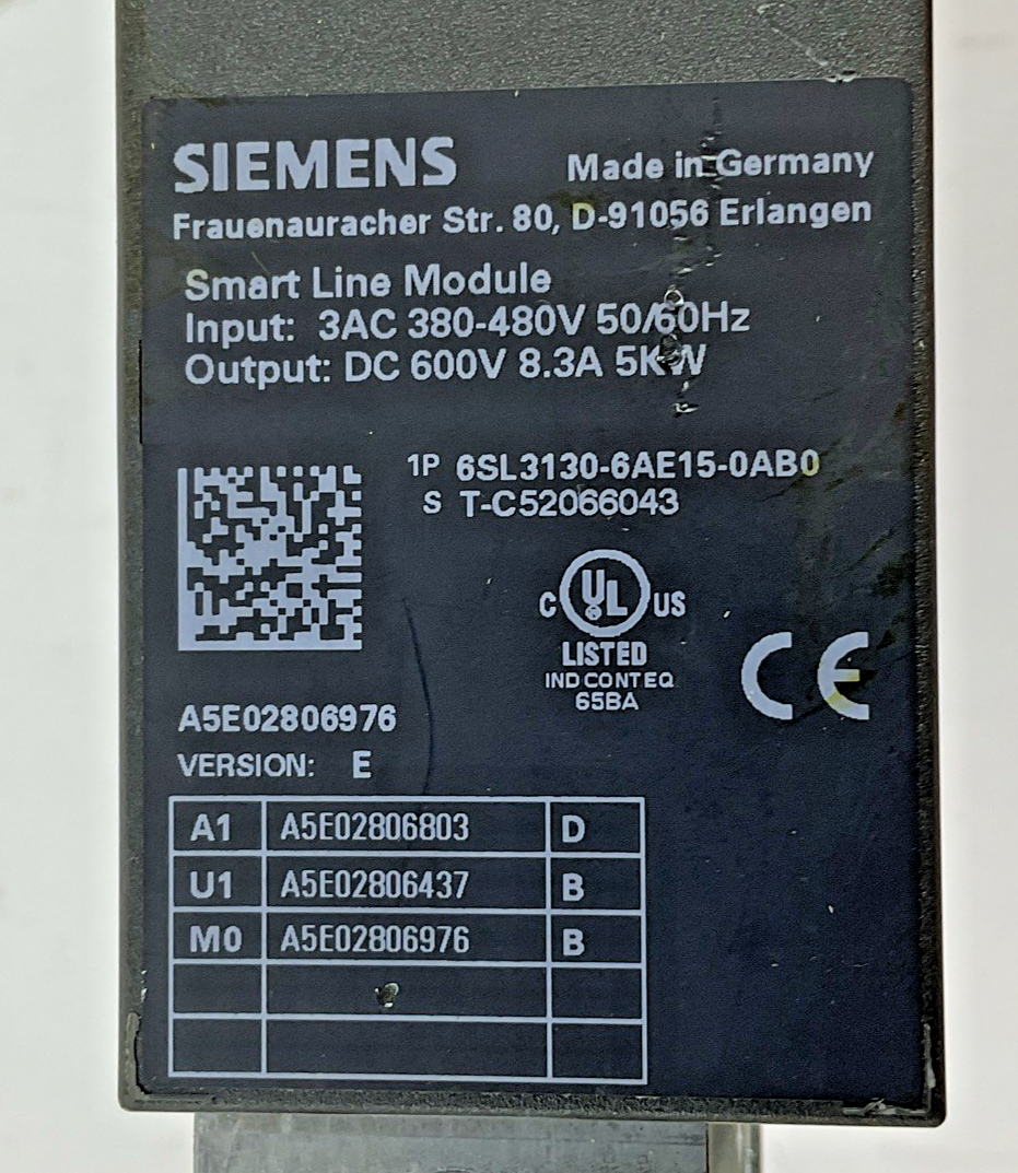 SIEMENS 6SL3130-6AE15-0AB0 SMART LINE MODULE 600VDC 8.3A 5KW