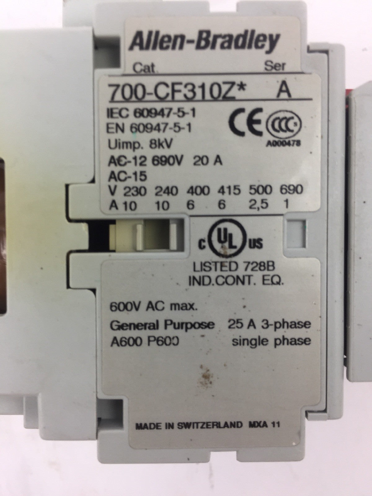 ALLEN BRADLEY 700S-CF530ZJC (700-CF310Z, 100S-F) SAFETY CONTROL RELAY