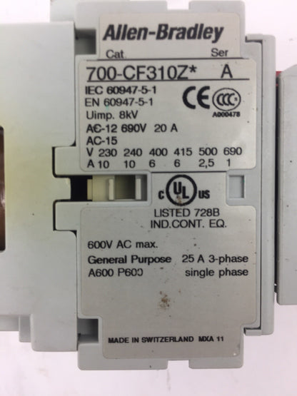 ALLEN BRADLEY 700S-CF530ZJC (700-CF310Z, 100S-F) SAFETY CONTROL RELAY