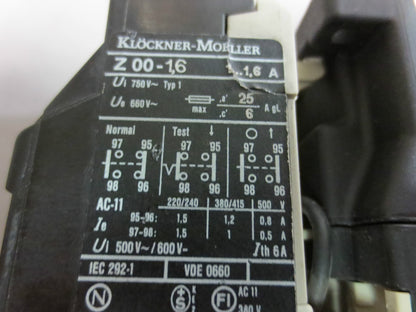 KLOCKNER-MOELLER DIL 00 M-10 + 22 DIL + Z 00-1,6 RELAY / CONTACTOR ASSEMBLY