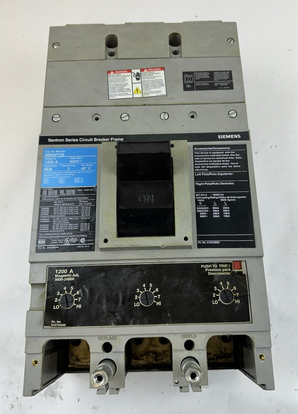 SENTRON SERIES ITE ND63F120 CIRCUIT BREAKER 1200AMP 600VAC 3P 1000AMP TRIP UNIT