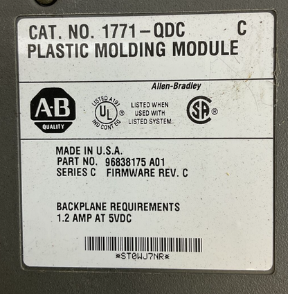 ALLEN BRADLEY 1771-QDC C PLASTIC MOLDING MODULE SER C FIRMWARE REV C 1.2A @ 5VDC