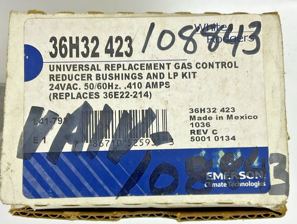 WHITE-RODGERS 36H32-423 GAS CONTROL REDUCER BUSHINGS 24VAC REV8 .410A 1/2PSI