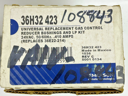 WHITE-RODGERS 36H32-423 GAS CONTROL REDUCER BUSHINGS 24VAC REV8 .410A 1/2PSI
