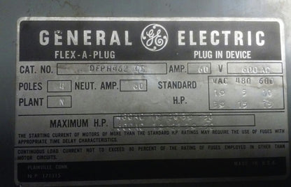 General Electric FLEX-A-PLUG SWITCH / BUS PLUG - 60A, 600V, 4-Pole (DFPH462 DE)