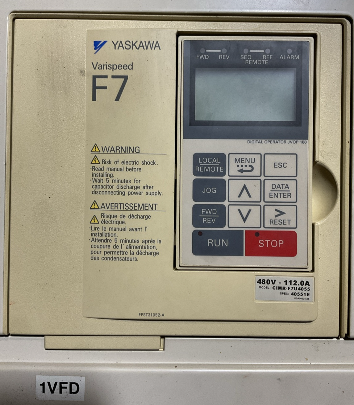 YASKAWA CIMR-F7U4055 AC DRIVE OUTPUT 3PH 0-480VAC