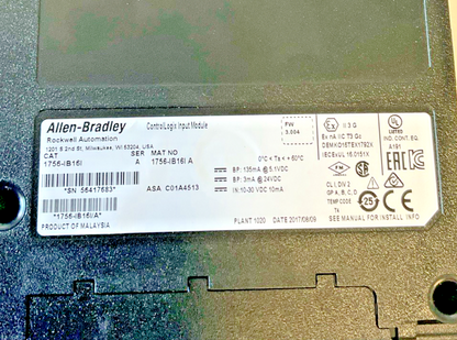 ALLEN BRADLEY 1756-IB16I INPUIT MODULE FW:3.004 SER.A 24VDC