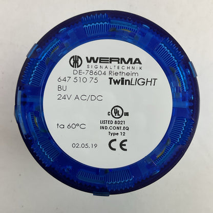 WERMA 647 510 75 TWIN LIGHT BLUE 24V