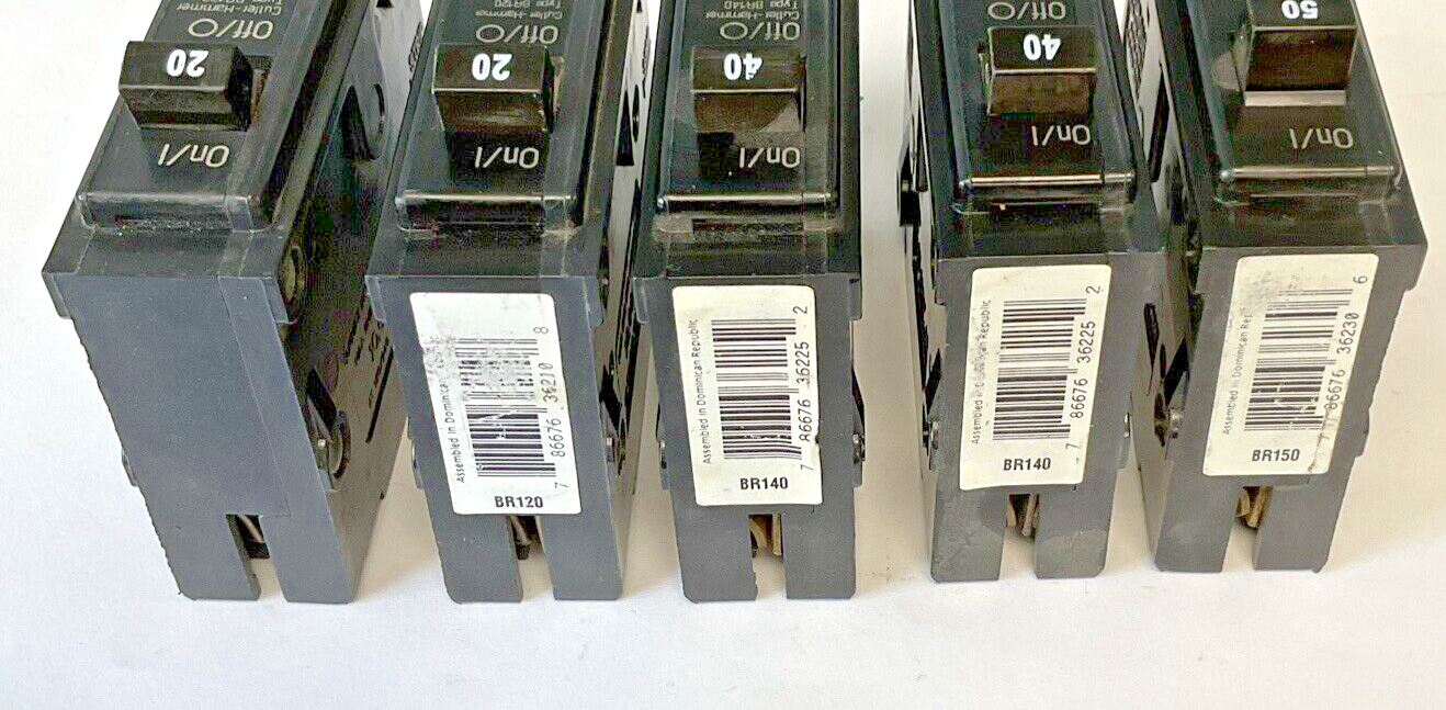 CUTLER HAMMER BR120(2x),BR140(2X),BR150(1X) CIRCUIT BREAKER 120/240VAC**LOTOF5**