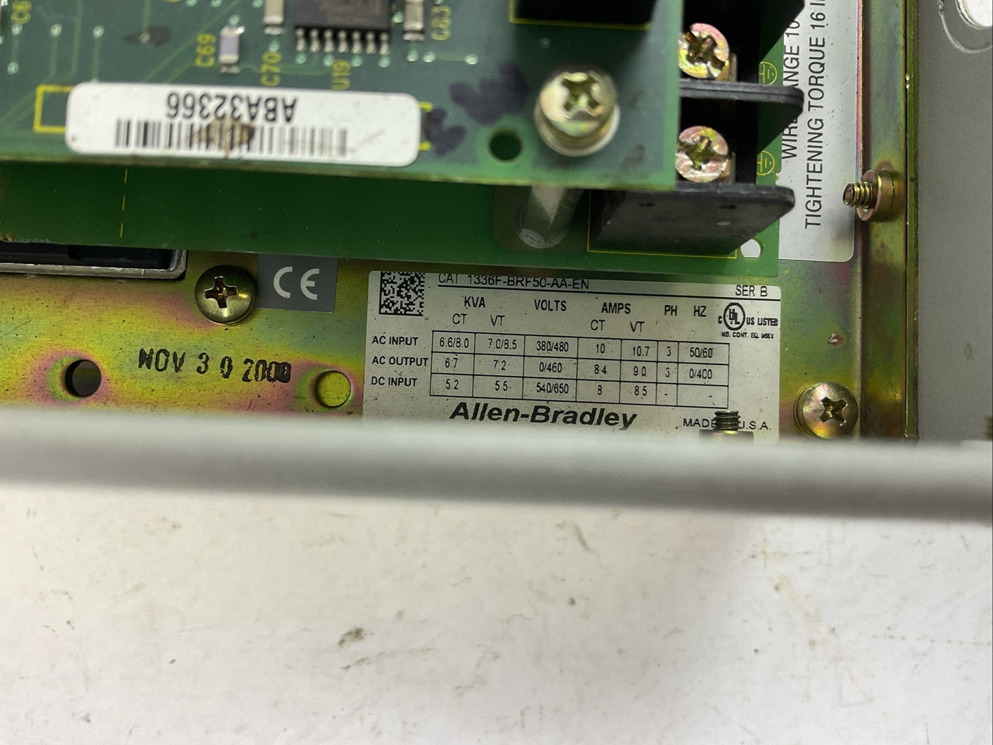 ALLEN BRADLEY 1336F-BRF50-AA-EN SER B 1336 PLUS II SENSORLESS VECTOR DRIVE