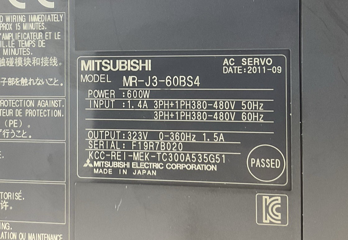 MITSUBISHI MR-J3-60BS4 600W SERVO DRIVE 1.4A 323V 1.5A  STRIPPED GROUND SCREW