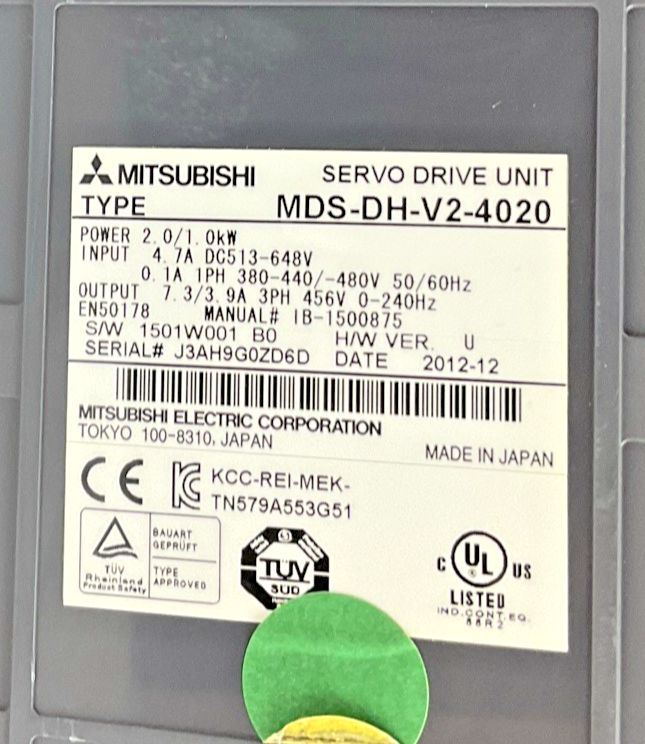 MITSUBISHI MDS-DH-V2-4020 SERVO DRIVE 2.0/1.0KW 4.7A 240HZ H/W VER.U 648V
