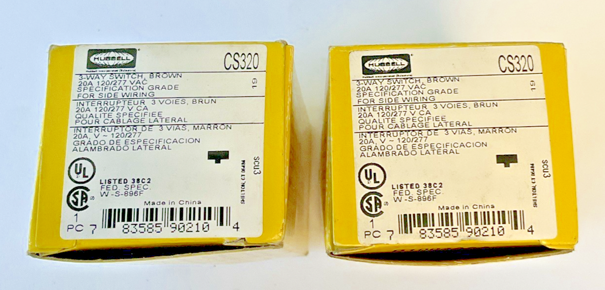 HUBBELL CS320 3-WAY SWITCH 20A 120/277A  ***LOTOF2***