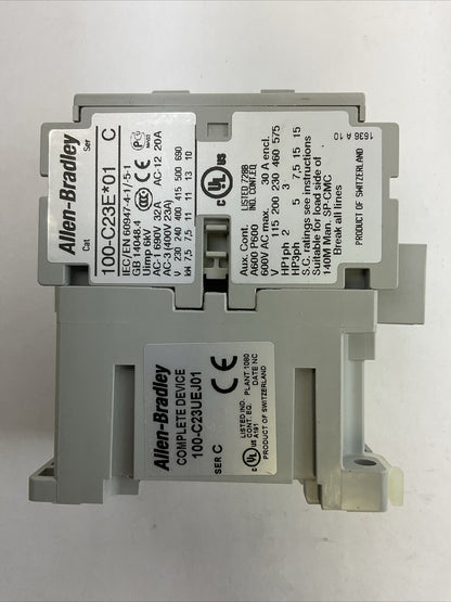 ALLEN BRADLEY 100-C23UEJ01 CONTACTOR SER C 600VAC 30A 15HP 3PH COIL 24VDC