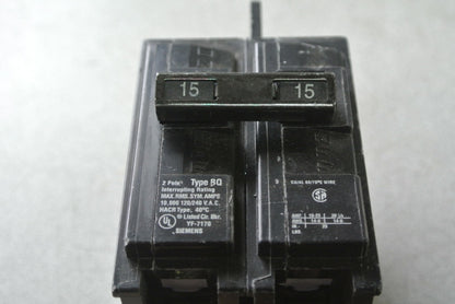 SIEMENS BQ2B015L CIRCUIT BREAKER 120/240VAC, 15A, 2-POLE - COMMON TRIP