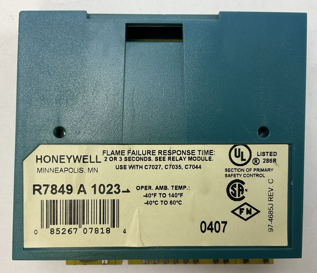 HONEYWELL R7849 A 1023 ULTRAVIOLET FLAME AMPLIFIER REV C R7849A1023