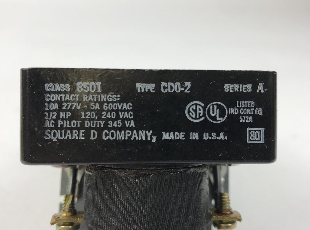 Square D Class 8501 Type CDO-2 SER A Control Relay, COIL 24VDC, DPST 2 N.O.