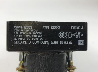 Square D Class 8501 Type CDO-2 SER A Control Relay, COIL 24VDC, DPST 2 N.O.