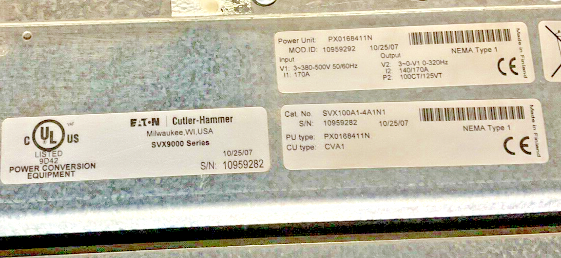 CUTLER HAMMER SVX100A1-4A1N1 VARIABLE FREQUENCY DRIVE 500V 50/60HZ CVA1