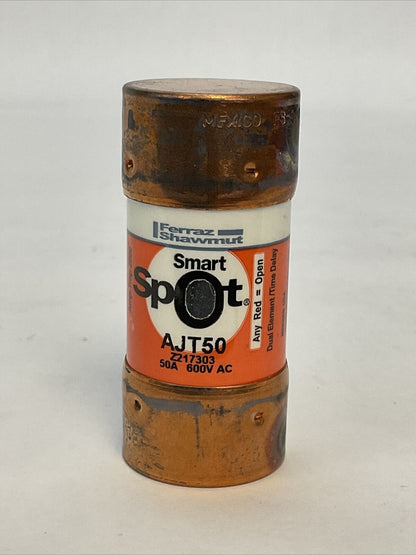 FERRAZ SHAWMUT AJT50 SMART SPOT AMP-TRAP 2000 50A 600VAC DUAL ELEMENT TIME DELAY