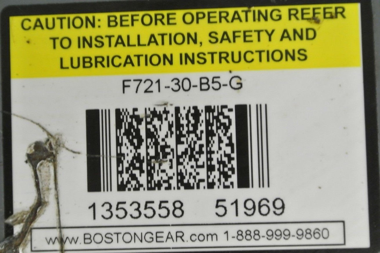 BOSTON GEAR F721-30-B5-G RIGHT-ANGLE WORM GEARBOX / 30:1 / 2.06 CENTER DIST