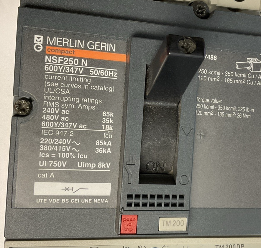 MERLIN GERIN NSF250 N CIRCUIT BREAKER NFNL36200 200A 480V