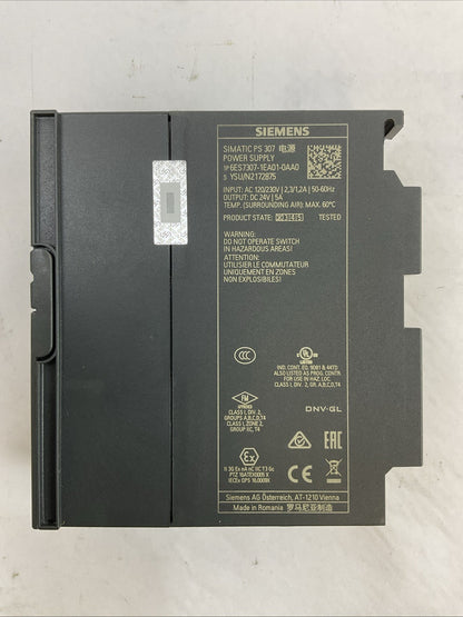 SIEMENS 1P 6ES7307-1EA01-0AA0 SIMATIC PS 307 POWER SUPPLY OUTPUT 24VDC 5A