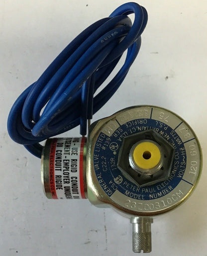 PETER PAUL 23Z00310CM VALVE 120V 60HZ 8.7WATTS P.S.I. 75 SER.CM 3/32 3/32