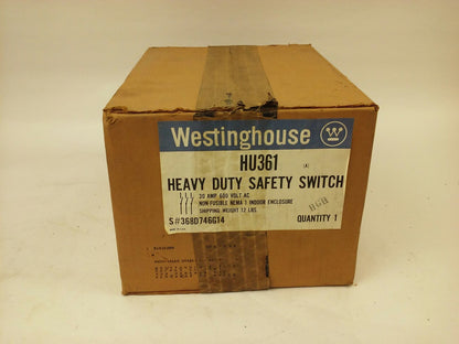 WESTINGHOUSE HU361, H.D. SAFETY SWITCH, 30A, 600V, NON FUSIBLE, INDOOR, NIB, NEW