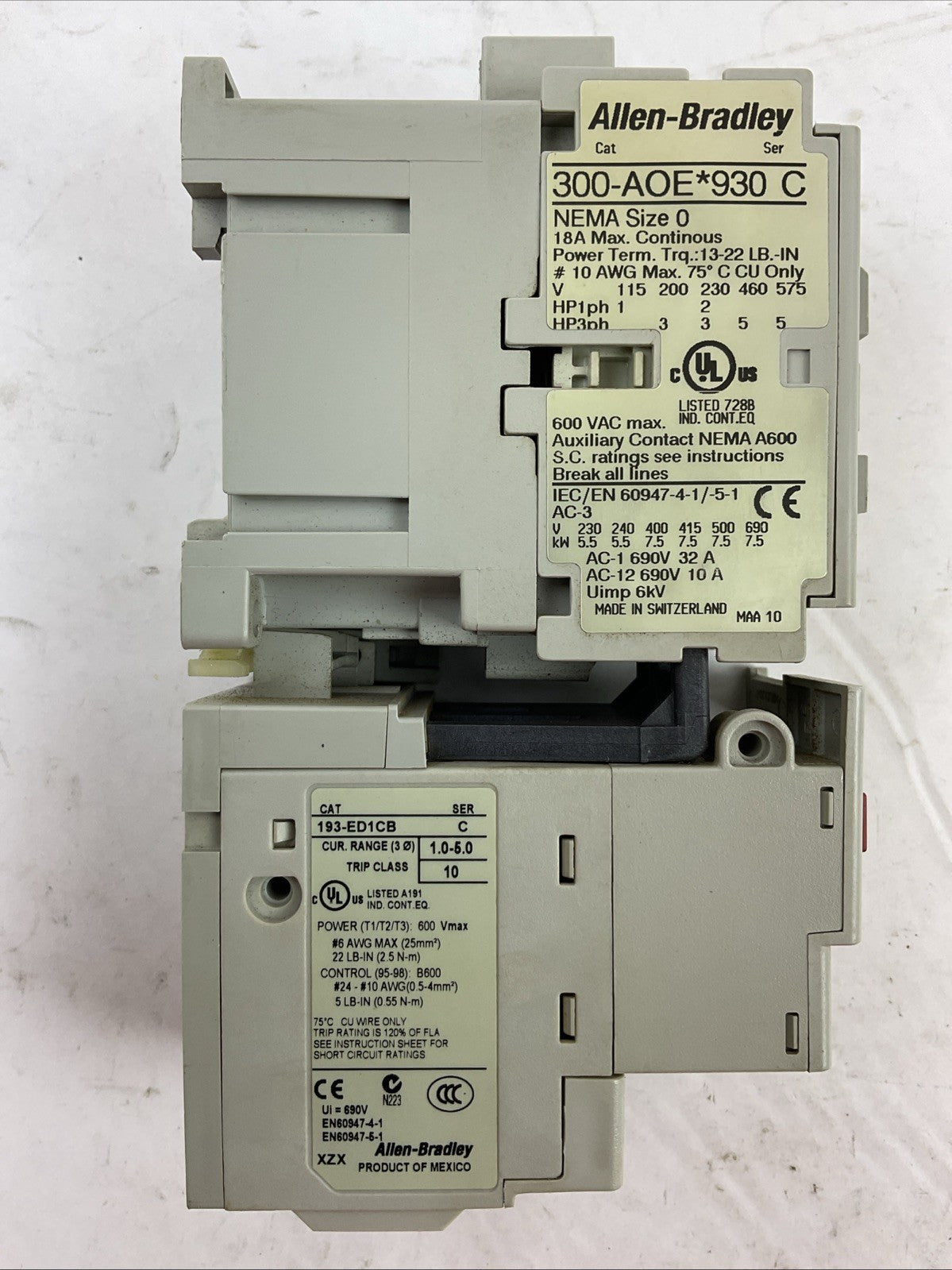 ALLEN BRADLEY STARTER (300-AOE*930 SER C COIL 24VDC + 193-ED1CB 1.0-5.0A SER C)