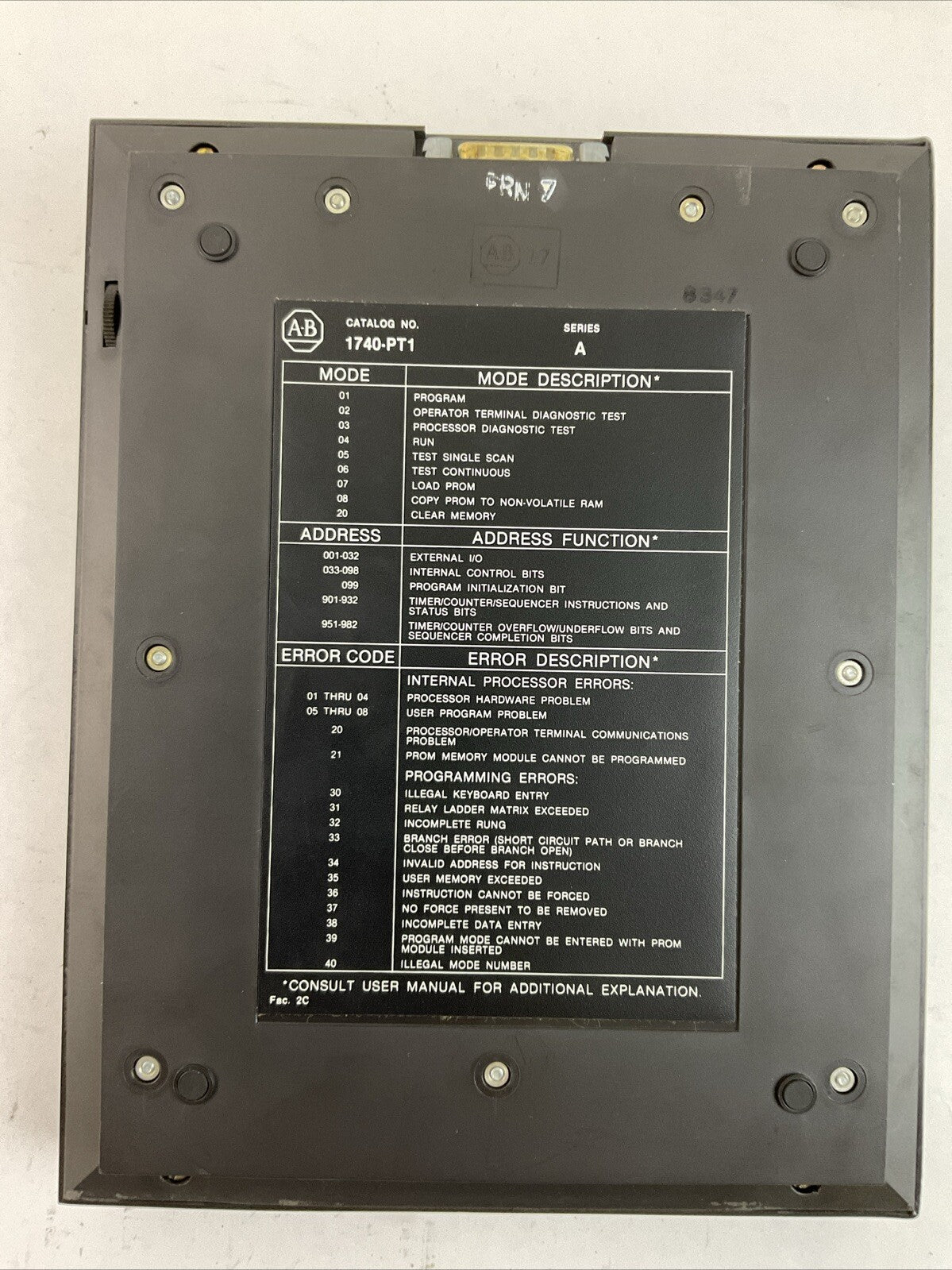 ALLEN BRADLEY 1740-PT1 SER A FRN 7 OPERATOR TERMINAL