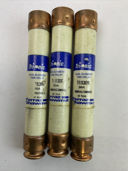 FERRAZ SHAWMUT TRS30R TRI-ONIC DUAL ELEMENT FUSE 30AMP 600VAC 300VDC (LOT OF 3)