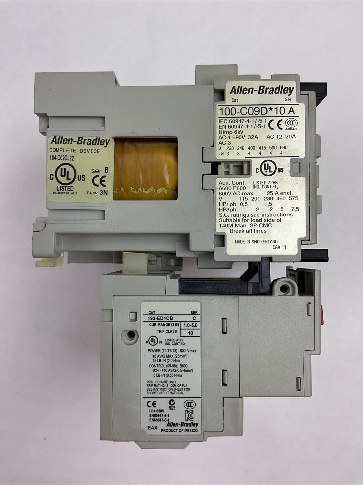 ALLEN BRADLEY 104-C09DJ22 REVERSING STARTER (100-C09*10 + 193-ED1CB 1.0-5.0A)
