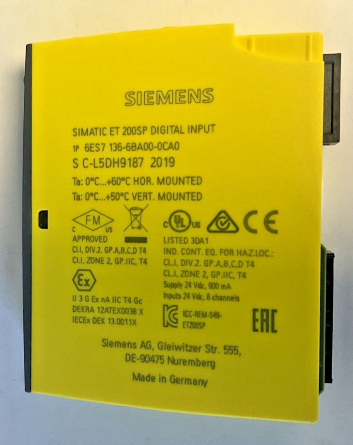 SIEMENS 6ES7 136-6BA00-0CA0 DIGITAL INPUT MODULE 900MA 24VDC 8CH.