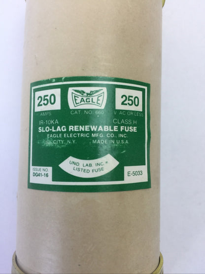EAGLE 660 SLO-LAG RENEWABLE FUSE 250AMP 250VAC CLASS H IR-10KA