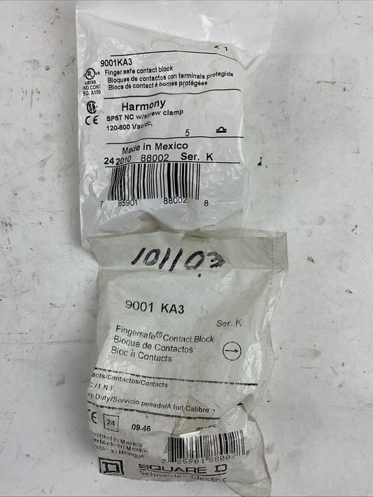 SQUARE D 9001KA3 FINGER SAFE CONTACT BLOCK (LOT OF 2)