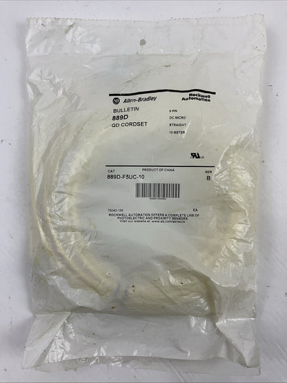 ALLEN BRADLEY 889D-F5UC-10 QD CORDSET 5 PIN DC MICRO STRAIGHT 10 METER SER B