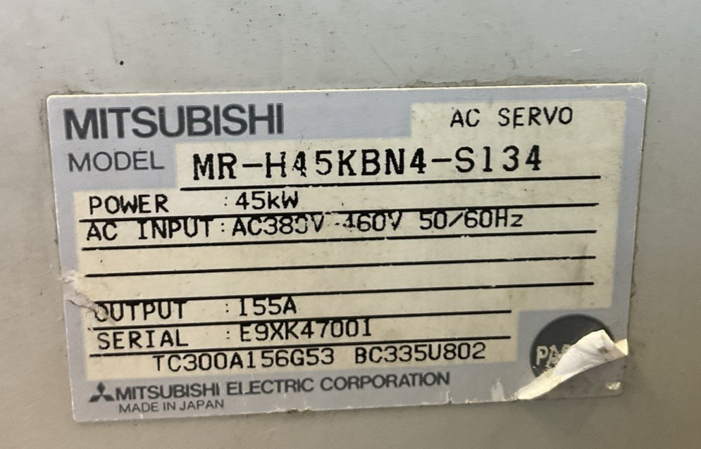 MITSUBISHI MR-H45KBN4-S134 AC SERVO DRIVE OUTPUT 155A INPUT 380-460VAC 50/60HZ