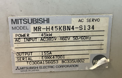 MITSUBISHI MR-H45KBN4-S134 AC SERVO DRIVE OUTPUT 155A INPUT 380-460VAC 50/60HZ