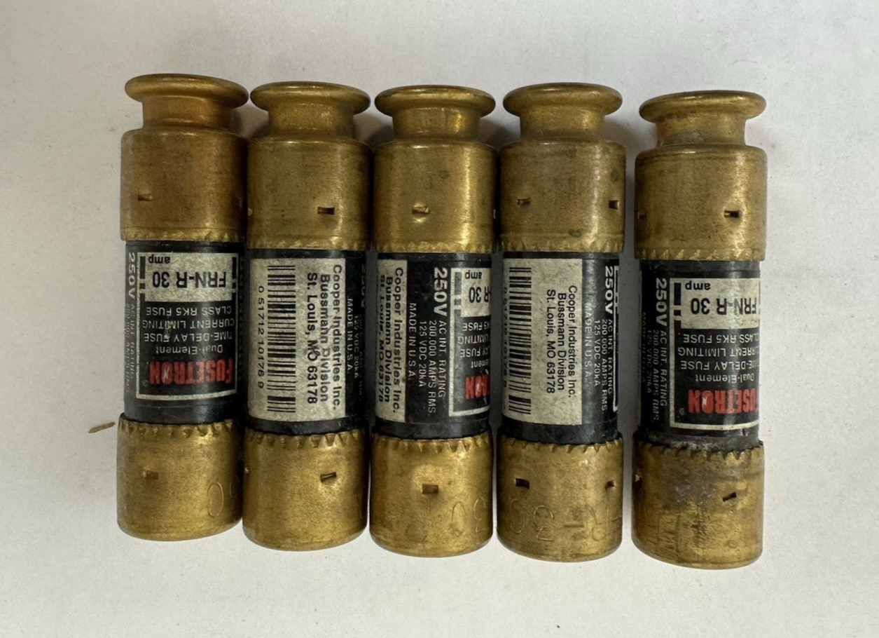 BUSSMANN FUSETRON FRN-R 30 AMP 250V DUAL ELEMENT TIME DELAY FUSE LOT OF 5